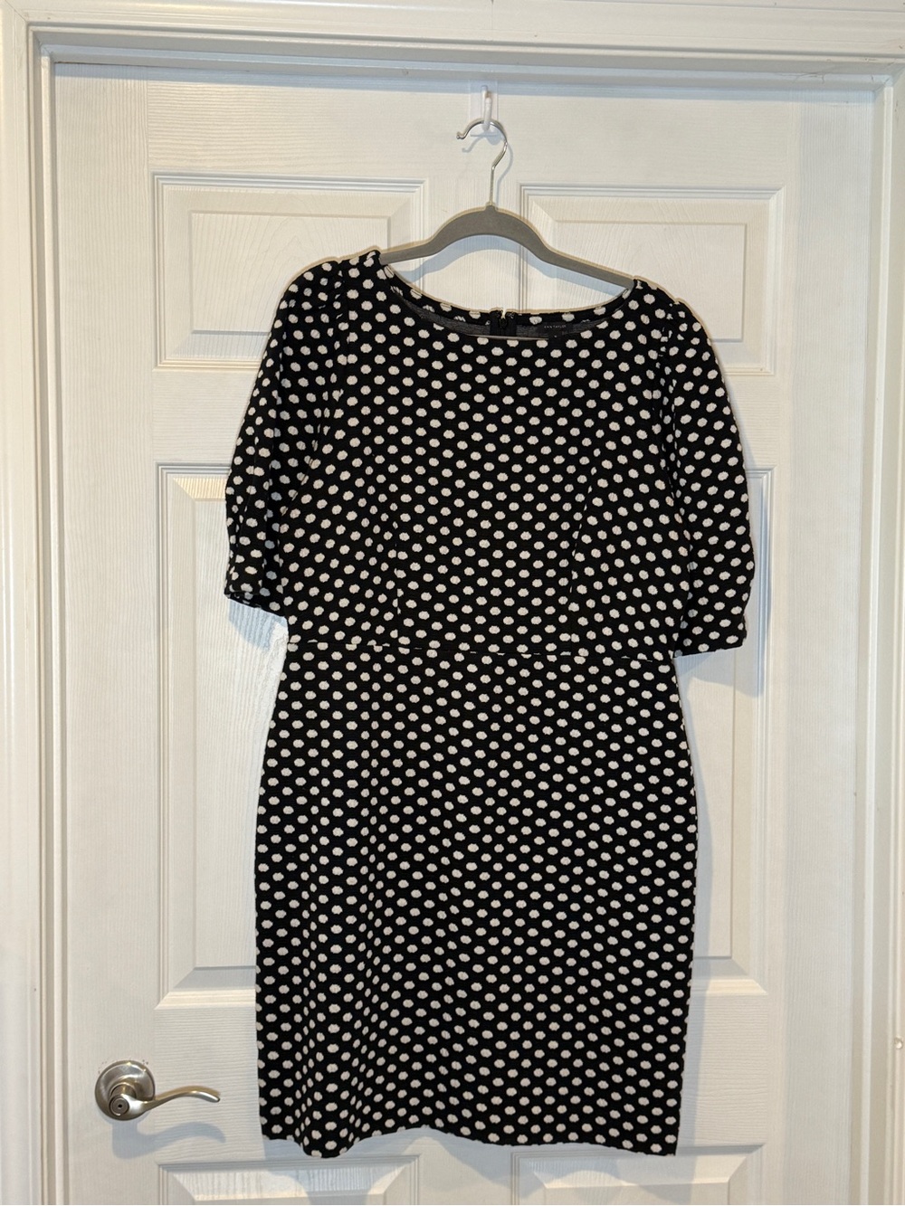 Ann Taylor Black and White Polka Dot Midi Dress with Short Sleeves